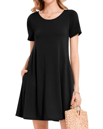 31l5bdKRpZL.jpg Womens Summer Dresses Beach Casual Loose Tshirt Floral Short Sleeve Flowy Pockets Sundresses