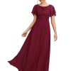 Women's Classic Round Neck Short Sleeves Chiffon Floor Length Bridesmaid Dress 01840-PH