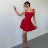 Women's Mini Sexy Dress 2025 Summer Sleeveless Spaghetti Strap Tie Mini Dress