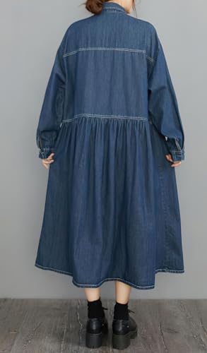 31miSLFlTQL.jpg Womens Fall Winter A-Line Long Denim Trench Coat Loose Casual Button Down Maxi Jean Shirt Dress