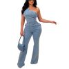 Women Trendy Asymmetric One Piece Bodycon Denim Romper Sexy Slim Jean Jumpsuit Oversize Fascinating Stretch Pants