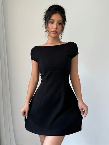 Women's Mini Sexy Dress 2025 Summer Cap Sleeve Elegant & U-Neck Backless Fit Dress