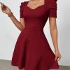 Women's Boho 2025 Summer Mini Dress, Summer Commute Red Short Sleeve Dress