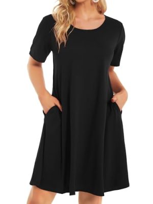 Womens Summer Dresses Beach Casual Loose Tshirt Floral Short Sleeve Flowy Pockets Sundresses