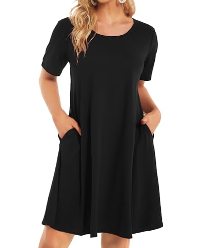 31q44EMxvrL.jpg Womens Summer Dresses Beach Casual Loose Tshirt Floral Short Sleeve Flowy Pockets Sundresses