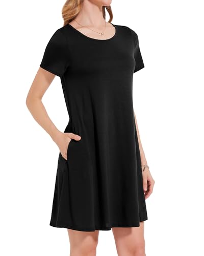 31qME-gymlL.jpg Womens Summer Dresses Beach Casual Loose Tshirt Floral Short Sleeve Flowy Pockets Sundresses