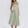 Women??s Corset Dress Sexy Spaghetti Strap Bustier Midi Dress Low Cut Flowy Pleated Hem Formal Dresses with Pockets