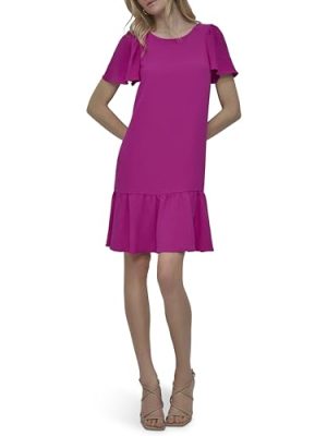 Women's Flowy Short Sleeve Ruffle Hem Dress