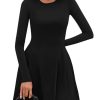 Long Sleeve Mini Dress for Women 2025 Fall Crewneck Knit Pleated Babydoll A Line Soft Casual Short Party Dresses