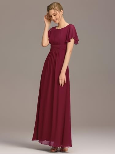 Women's Classic Round Neck Short Sleeves Chiffon Floor Length Bridesmaid Dress 01840-PH