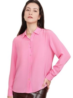 100% Pure Silk Blouses for Women Long Sleeve: Women's Button-Down Elegant Shirts Lapel Luxurious Casual Blouse