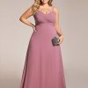 Women's Summer Chiffon Pleated Plus Size Bridesmaid Dresses Sleeveless Formal Gown with Spaghetti Straps