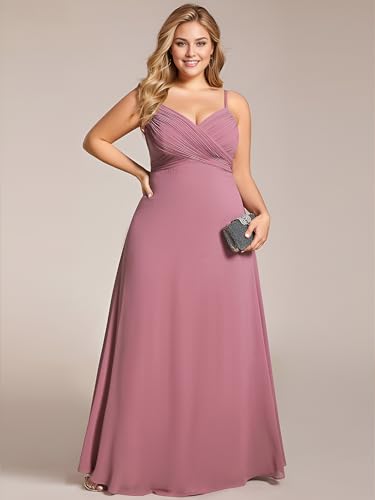 Women's Summer Chiffon Pleated Plus Size Bridesmaid Dresses Sleeveless Formal Gown with Spaghetti Straps