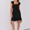 Womens Summer Casual Square Neck Smocked Short Sundress 2025 Spring Beach Vacation Flowy Cute Teen Boho Dresses