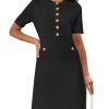 31vyaufCIFL.jpg Women's Knit Bodycon Sweater Dress Button Short Sleeve Crew Neck Elegant Formal Mini Dress
