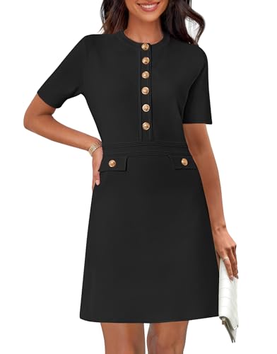 31vyaufCIFL.jpg Women's Knit Bodycon Sweater Dress Button Short Sleeve Crew Neck Elegant Formal Mini Dress