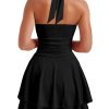 Women's Sexy Halter Ruffle Hem Mini Dress Ruched Waist Corset Short Party Dresses