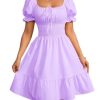 Women's Boho 2025 Summer Mini Dress, Square Neck Ruched Ruched Hem Elegant Dress