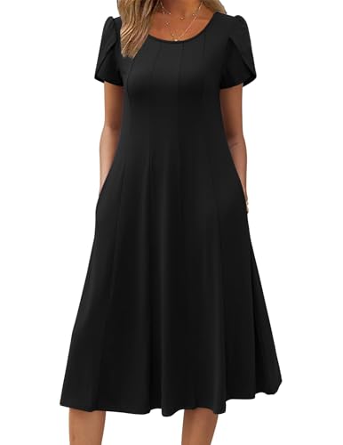 Womens Casual Dresses for Summer Short Sleeve Flare Midi Dress Loose Flowy Beach Sundress