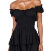 Womens Summer Tube Top Dress Off-Shoulder Ruffled Flowy Mini Short Dresses