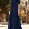 Women 2025 Summer Maxi Dress Casual Loose Puff Sleeve Square Neck Maternity Flowy Long Beach Dresses with Pockets