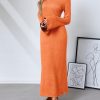 Womens Bell Long Sleeve Maxi Dress Casual Crewneck Knit Slim Fit Flowy Sweater Dresses