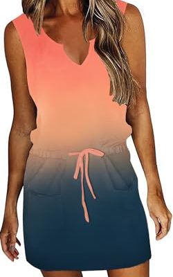 Womens Sleeveless T Shirt Dresses 2025 Casual Cute Floral Print Short Dress Summer Fashion Front Pockets