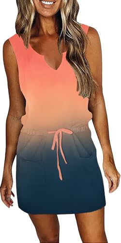 Womens Sleeveless T Shirt Dresses 2025 Casual Cute Floral Print Short Dress Summer Fashion Front Pockets