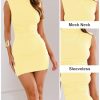 Women's Sexy Summer Casual Mock Neck Sleeveless Bodycon Dresses Ruched Turtleneck Cocktail Party Mini Dress