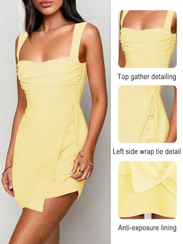 Women's Sexy Ruched Mesh Midi Short Dresses for Women Square Neck Fitted Elegant Club Party Cocktail Dress