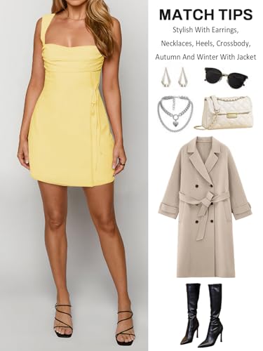 Women's Sexy Ruched Mesh Midi Short Dresses for Women Square Neck Fitted Elegant Club Party Cocktail Dress