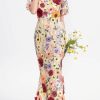 411ctwxhefL.jpg Women's 3D Floral Short Sleeves Crew Neck Fishtail Mesh Embroidery Party Cocktail Maxi Dress