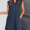 Women's 2025 Summer Short Sleeve Mini Dress Casual Collared V Neck Loose T Shirt Dresses