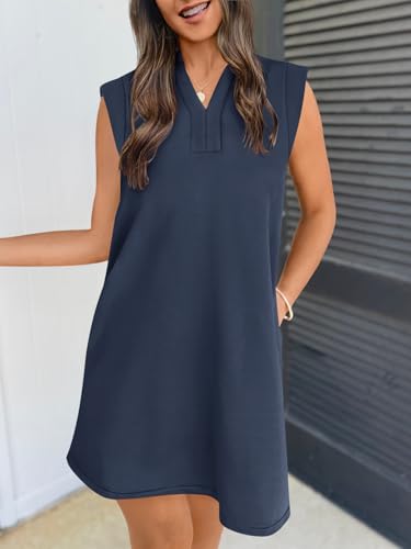 Women's 2025 Summer Short Sleeve Mini Dress Casual Collared V Neck Loose T Shirt Dresses