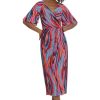 Women's Short Flutter Sleeve Faux Wrap Midi Dress