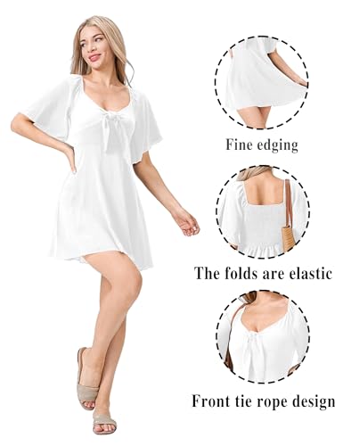 Womens Dresses 2025 Spring Summer Deep V Neck Casual Bow Tie Mini Cocktail Beach Dress