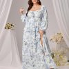 Womens Plus Size Floral Tiered Ruffle Long Sleeve Evening Party Wedding Guest Dress