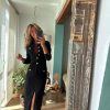 Womens Lapel Long Sleeve Maxi Denim Dress Slim Bodycon Slit 1/2 Button Shirt Dresses