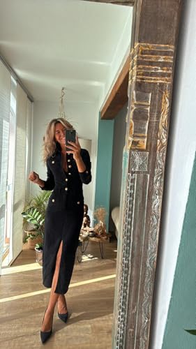 Womens Lapel Long Sleeve Maxi Denim Dress Slim Bodycon Slit 1/2 Button Shirt Dresses