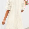 Women's 2025 Summer Short Sleeve Mini Dress V Neck Ruffle Hollow Out Eyelet Lace Dresses