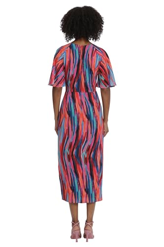 Women's Short Flutter Sleeve Faux Wrap Midi Dress