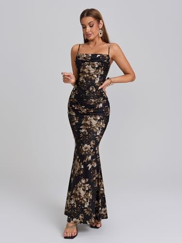 Women's Sleeveless Bodycon Corset Maxi Dress Spaghetti Strap Ruched Elegant Evening Wedding Guest Long Formal Dresses