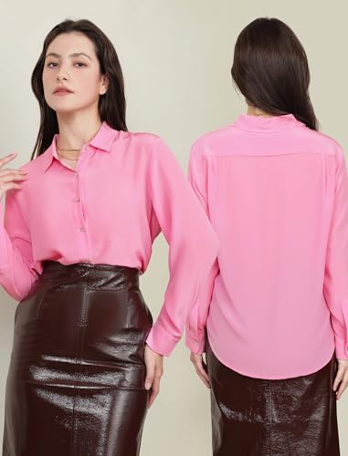 100% Pure Silk Blouses for Women Long Sleeve: Women's Button-Down Elegant Shirts Lapel Luxurious Casual Blouse