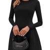 Long Sleeve Mini Dress for Women 2025 Fall Crewneck Knit Pleated Babydoll A Line Soft Casual Short Party Dresses