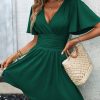 Women's Boho 2025 Summer Mini Dress, Sleeve Ruched Waist Dress