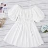 Womens Off The Shoulder Summer Dresses 2025 Short Lantern Sleeve Ruffle Elastic Waist A-Line Casual Mini Dress
