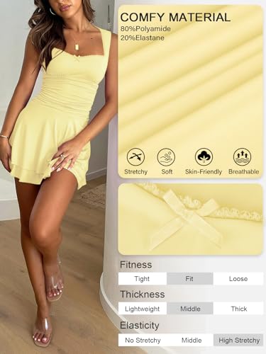 Women's Square Neck Ruffle Hem Mini Dresses Ruched Waist Slim Sleeveless Corset Dress for Women Summer Short Party Dress