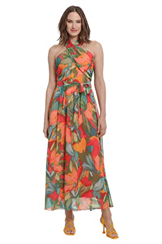 London Times Women's Twist Neck Halter Maxi Dress