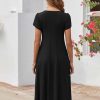 Womens Casual Dresses for Summer Short Sleeve Flare Midi Dress Loose Flowy Beach Sundress