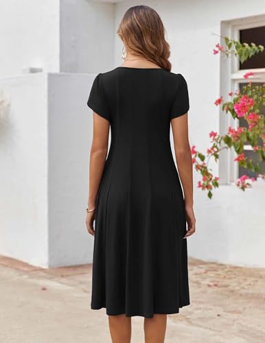 Womens Casual Dresses for Summer Short Sleeve Flare Midi Dress Loose Flowy Beach Sundress